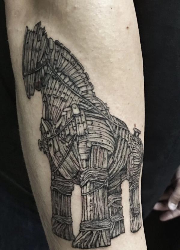 Trojan horse tattoo black and grey