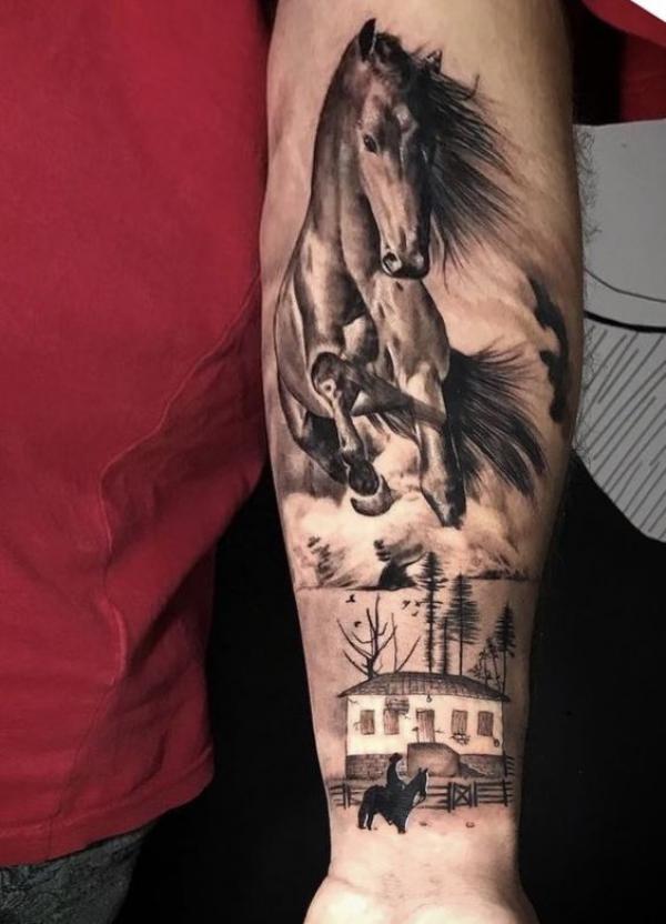 flying horse forearm tattoo