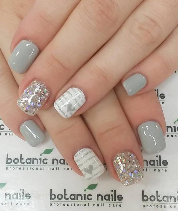 White and light Grey nail designs 