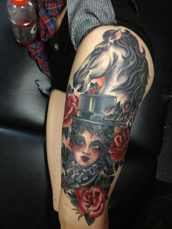 horse and lady tattoo traditional