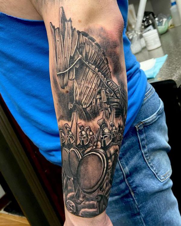 trojan horse forearm tattoo