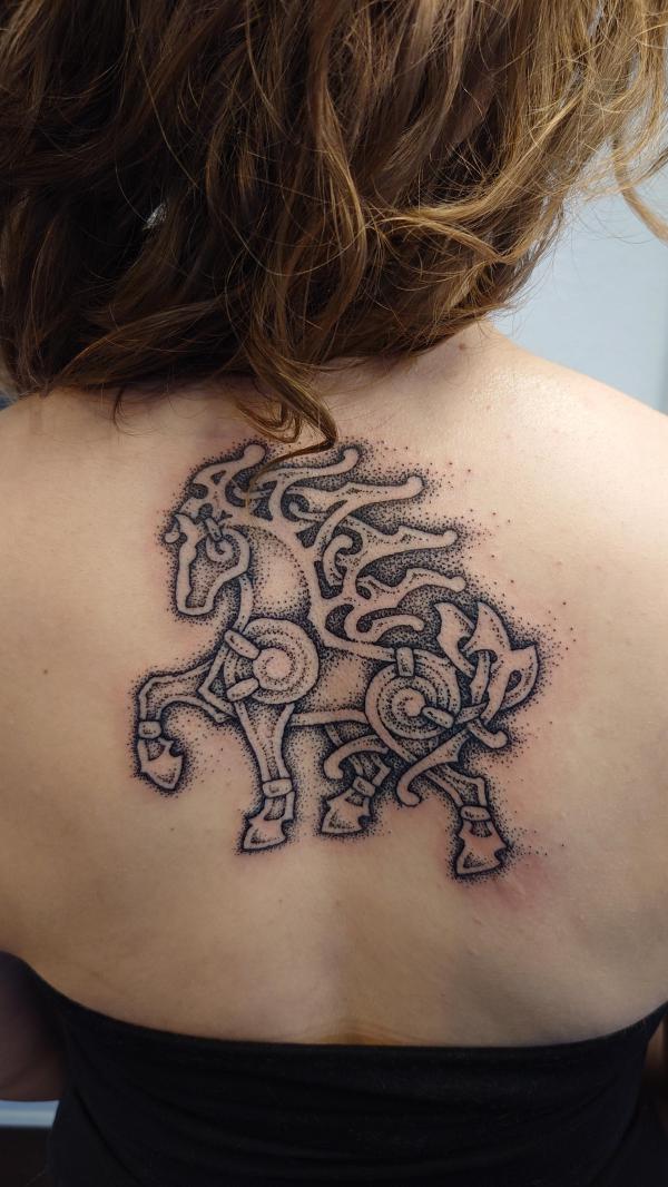 viking horse upper back tattoo