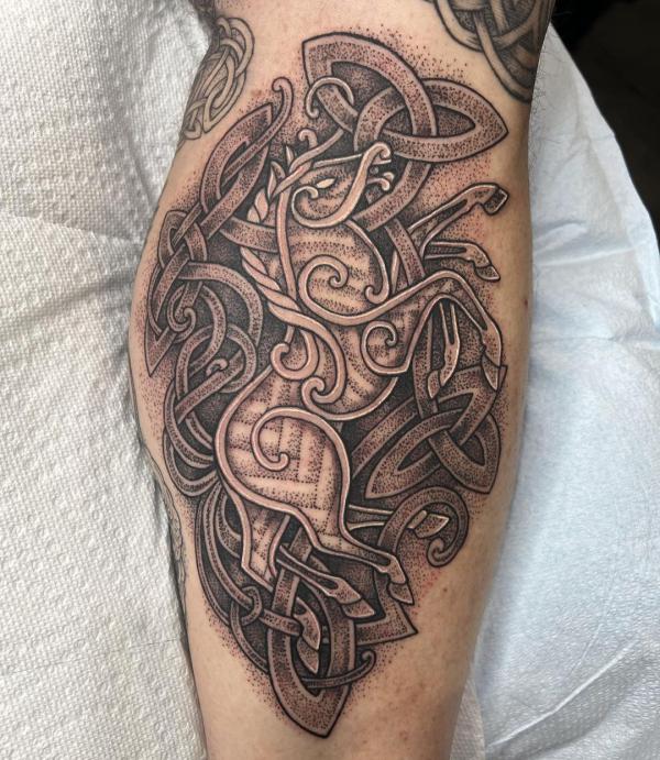 viking horse with knots tattoo