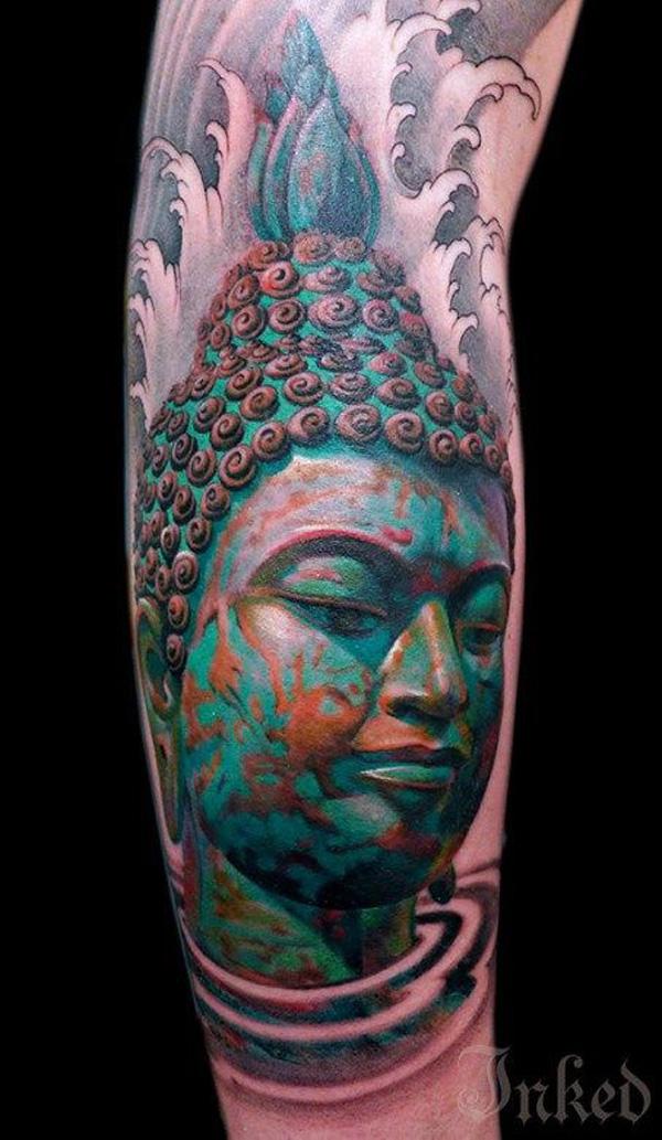 3D buddha portrait sleeve tattoo
