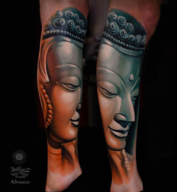 Buddha tatuering på ben-4