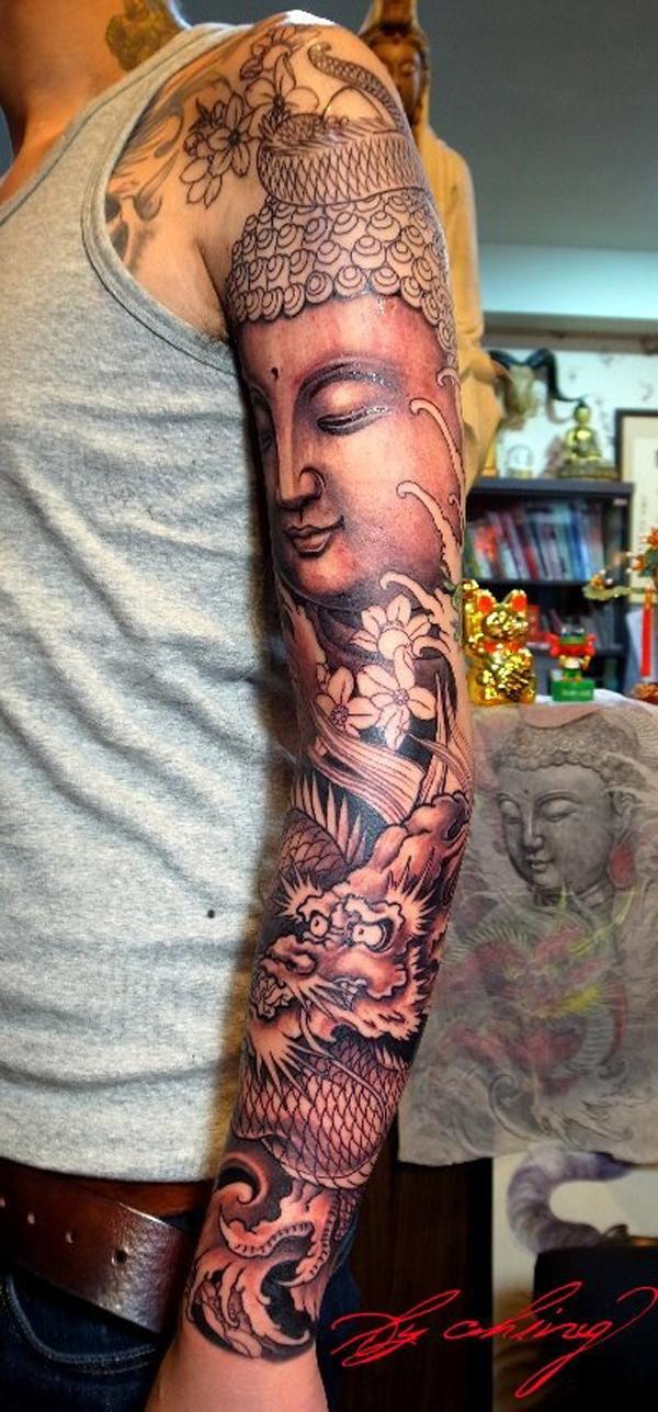 Tatuaje de manga de Buda y dragón