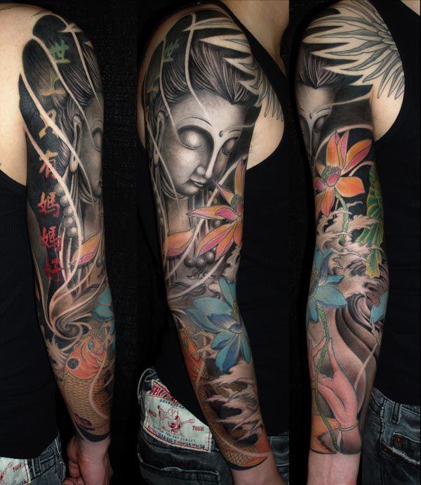 Buddha and louts japanese full tattoo