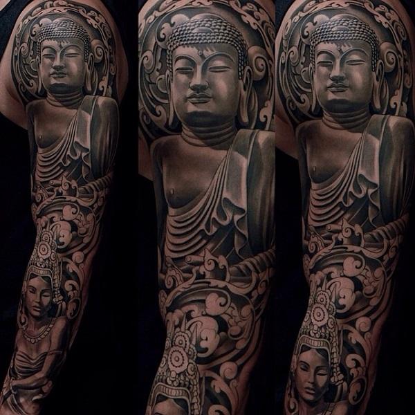 Tatuaggio Buddha a manica intera -11