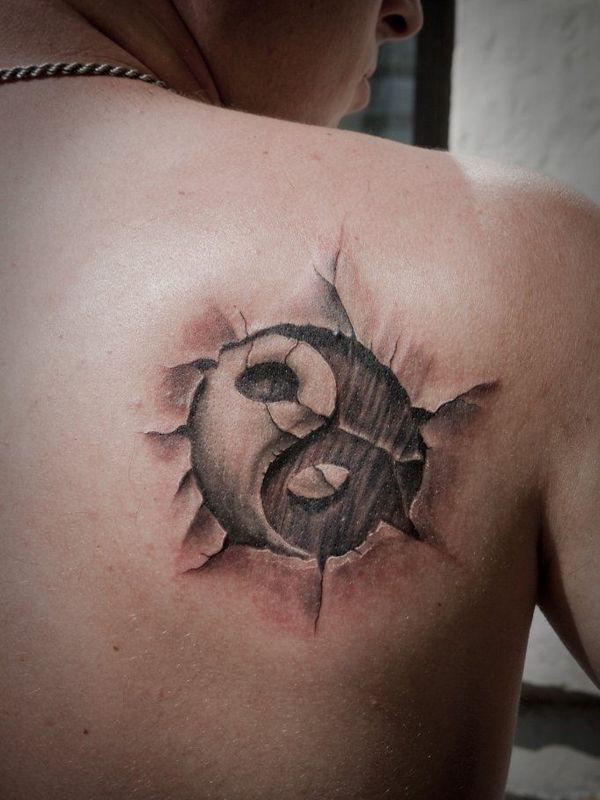 3D yin yang back tattoo for men
