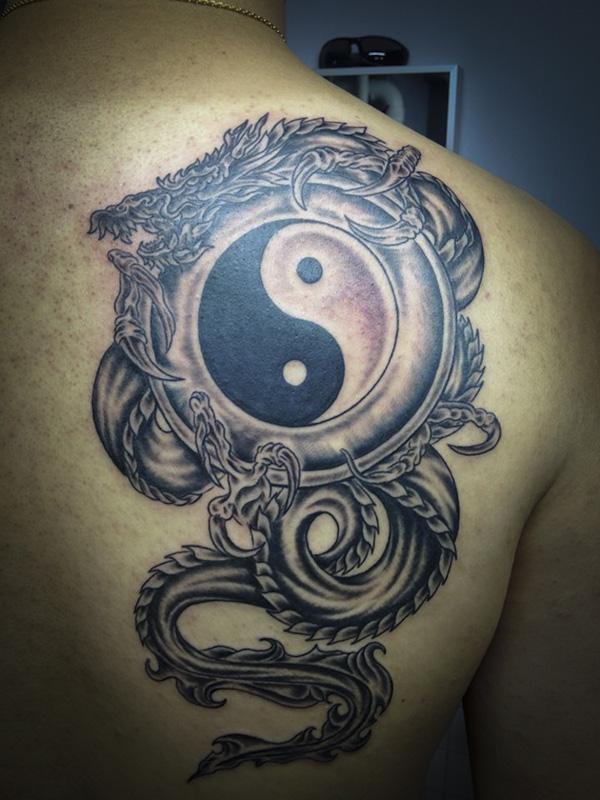 Black and Grey yin yang dragon tattoo-3