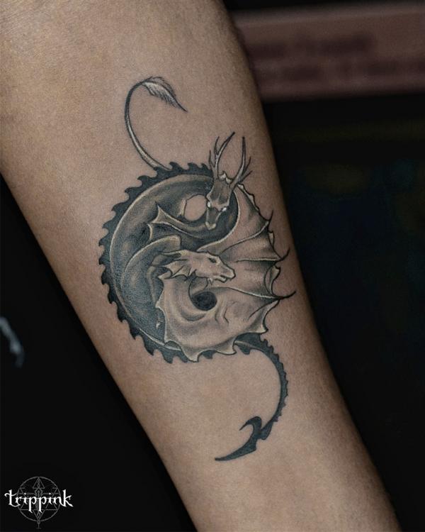 Black and white yinyang dragon tattoo