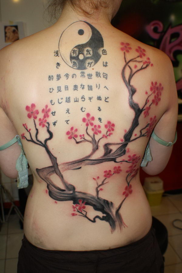 Cherry blossom and Yin Yang Symbol