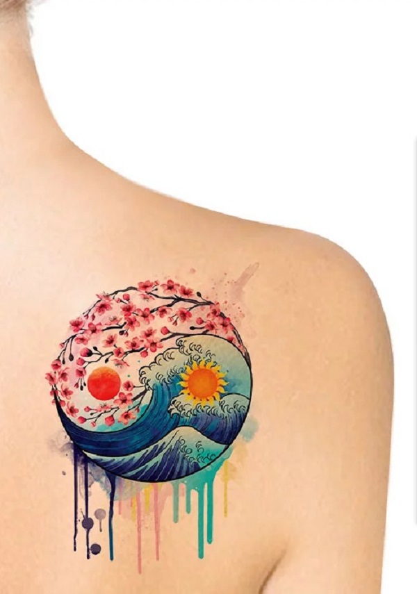 Colorful Yin Yang tattoo
