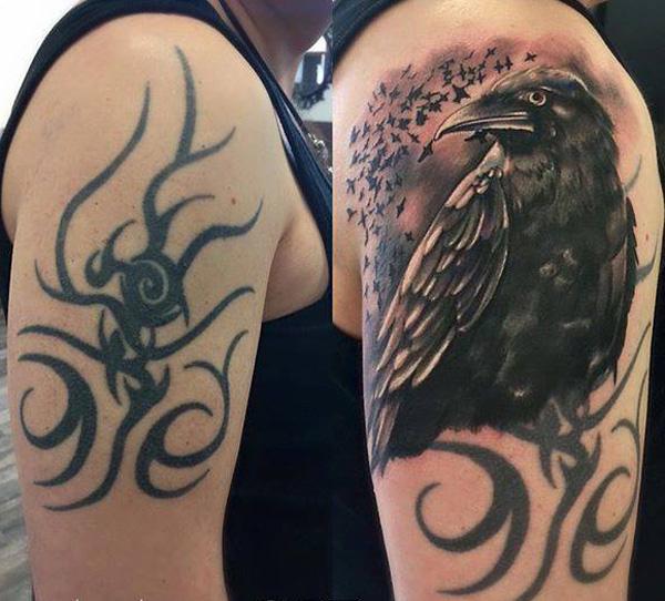 Cover tattoo tribal up dragon New York