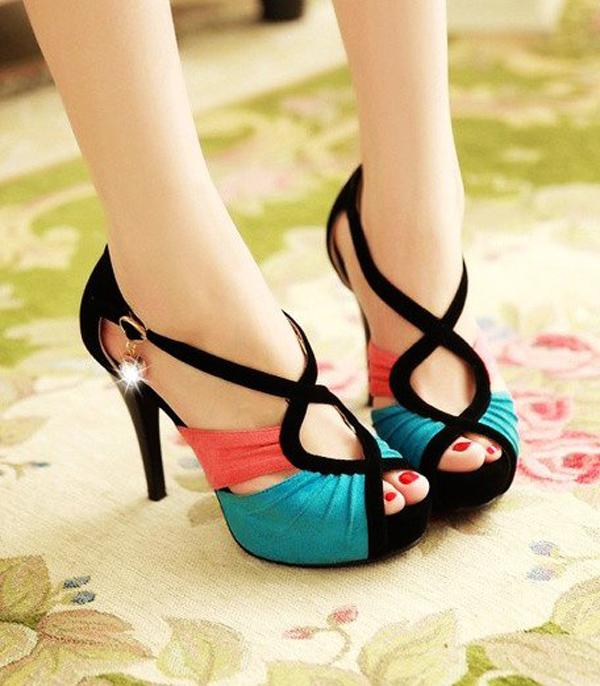 Cut Out Open Toe Color Block Heels