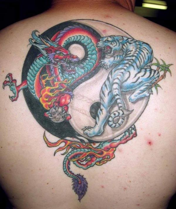 Dragon tiger yin yang tattoo