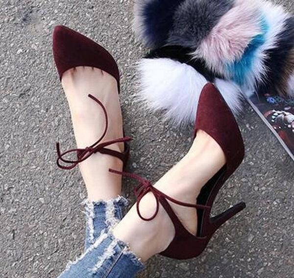 Fashion Sexy Ankle Strap High Heels Stiletto Pumps Suede Work Shoes