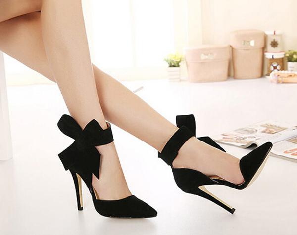 Fashion womens shoes pointed toe big bowtie thin heels high heels sandals shoes female wedding