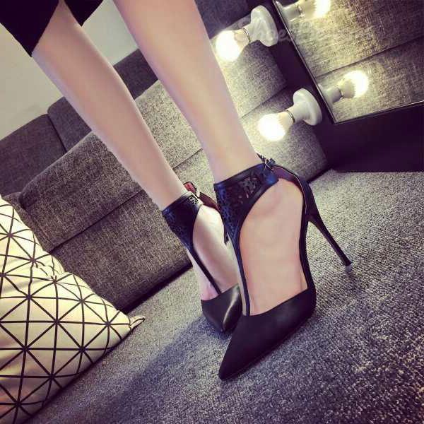 Shoespie T Strap Pointed Toe Stiletto Heels