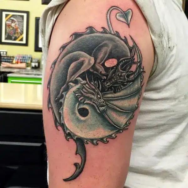 Yin Yang Dragon Quarter sleeve tattoo