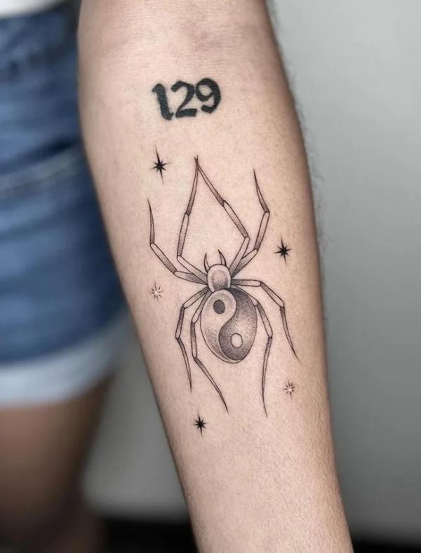 Yin Yang spider tattoo