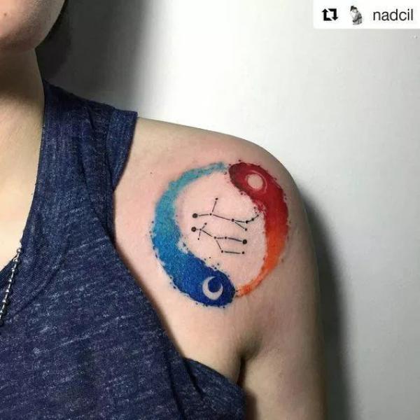 Yin yang gemini constellation tattoo