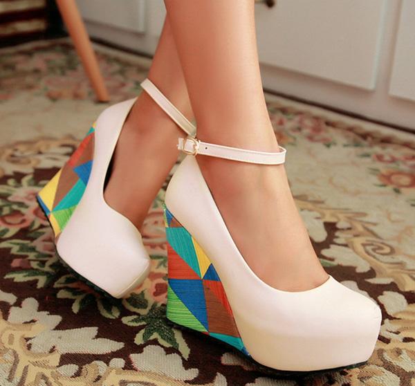 fashion sexy wedges high heels women pumps PU leather ladies peep toe shoes