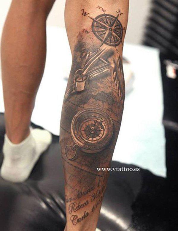 3D compass calf tattoo-23