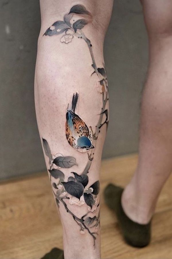 Bird calf tattoo