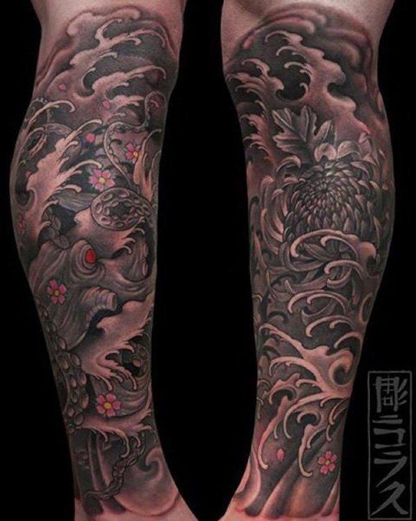 Japanese style calf tattoo-21