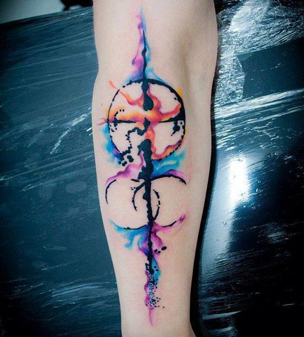 Watercolor calf tattoo-11