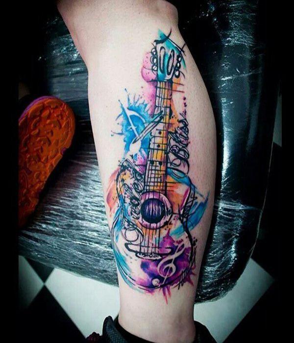 Watercolor music calf tattoo-9