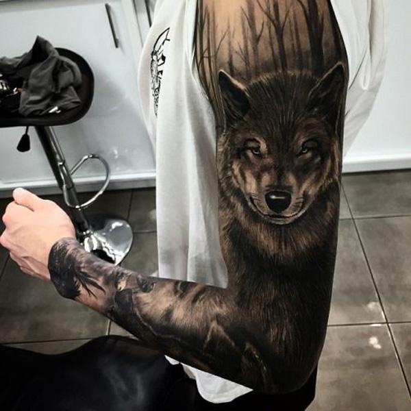 Wolf and forest half leg sleeve Tattoo