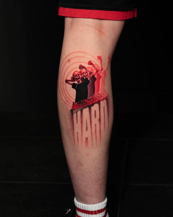 skull tattoo on calf