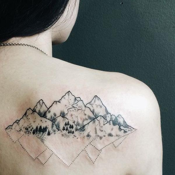 Pencil sketch tattoo idea mountain landscape Vector Image