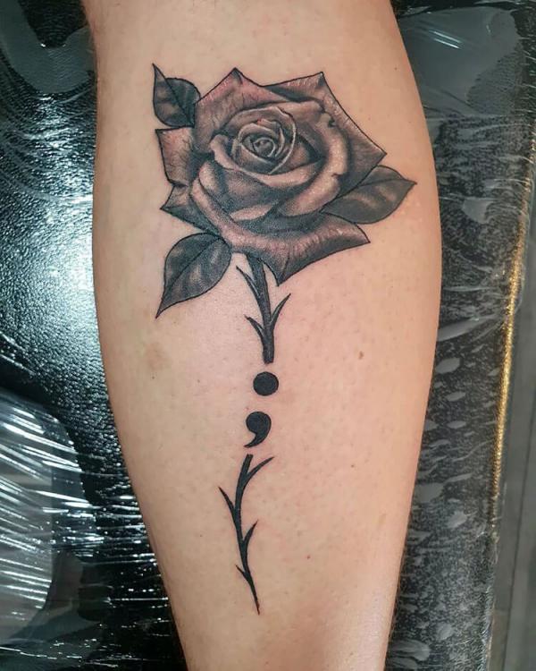Dark rose semicolon tattoo