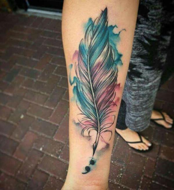 Feather semicolon tattoo