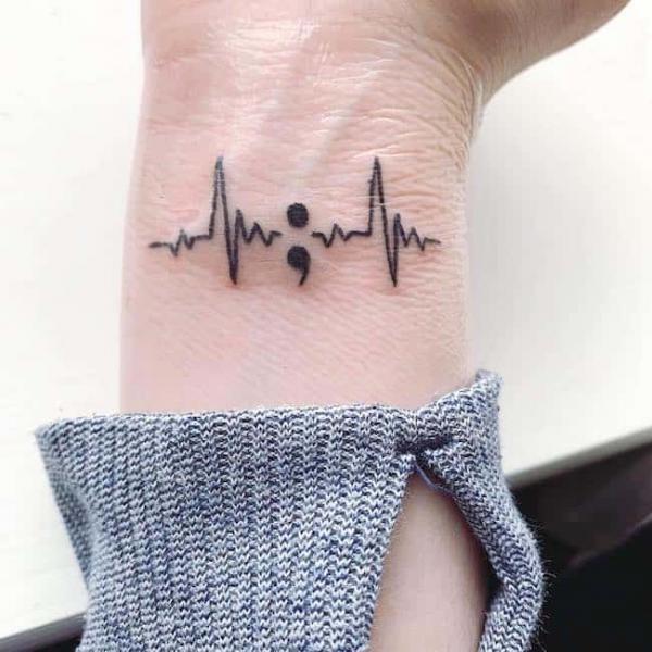 Heartbeat semicolon tattoo