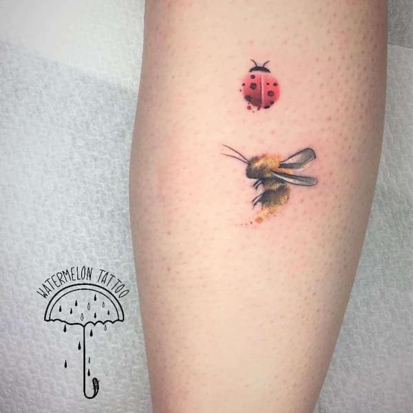 Ladybird and bee semicolon tattoo