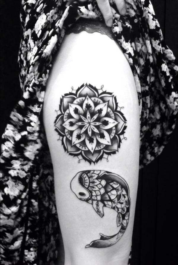 Mandala Kio fish semicolon tattoo