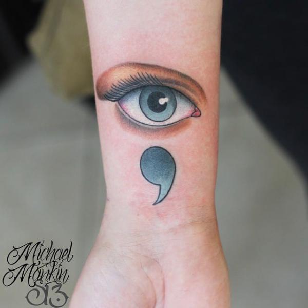 Realistic eye semicolon tattoo