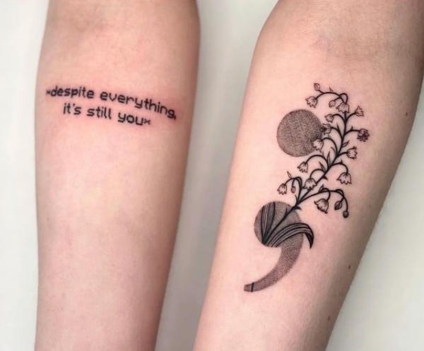 Semicolon and lily of the valley tattoo