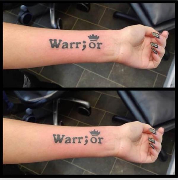 Warrior semicolon with crown tattoo