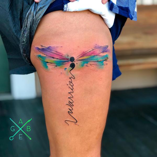 Watercolor dragonfly semicolon tattoo