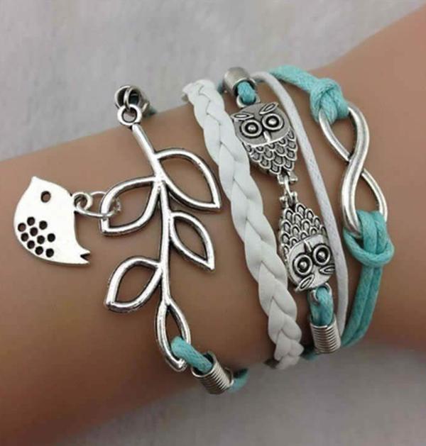 Infinity handmade silver leather owl bracelef-4