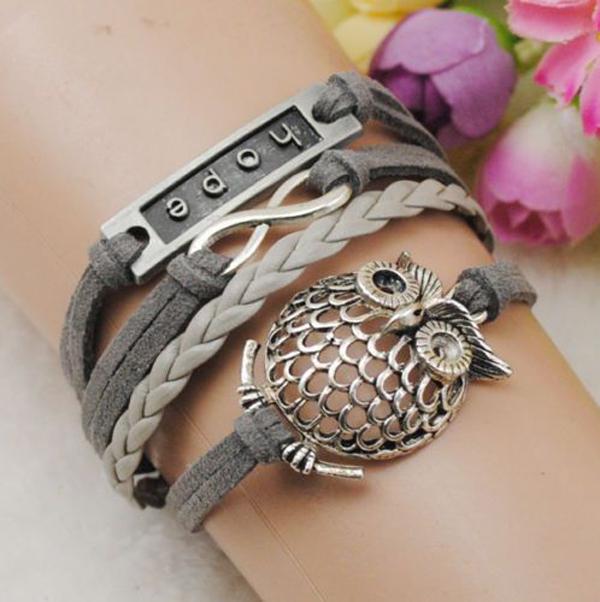 Infinity owl silver leather hope & friendship bracelef-5