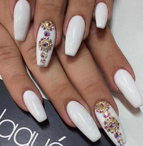 White Nails with Rhinestones - Lemon8 Search