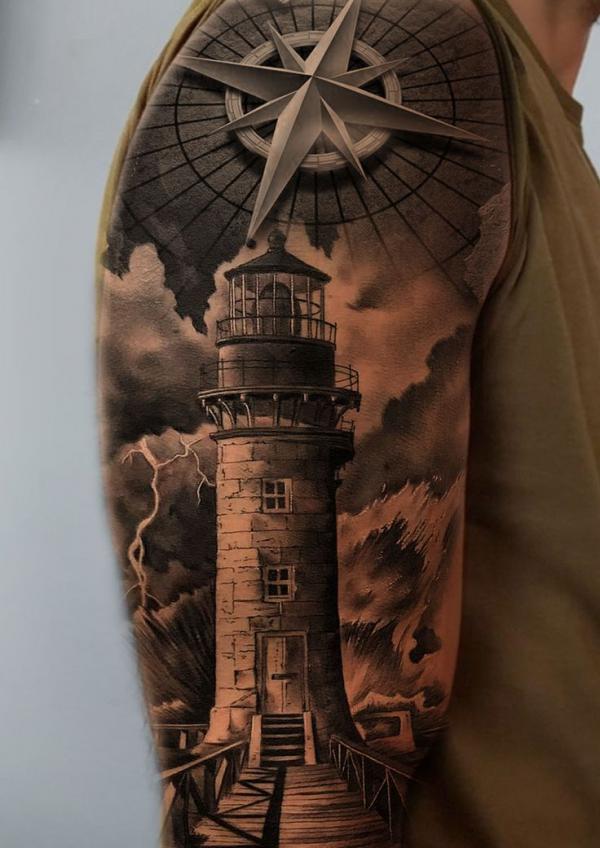 Independent Tattoo Company : Tattoos : Black and Gray : lighthouse
