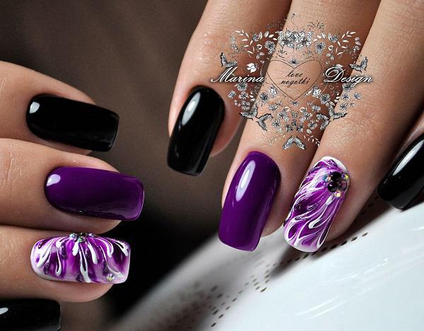 purple white nail art