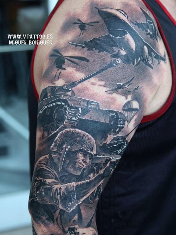 War Back Tattoo With Fighter Planes